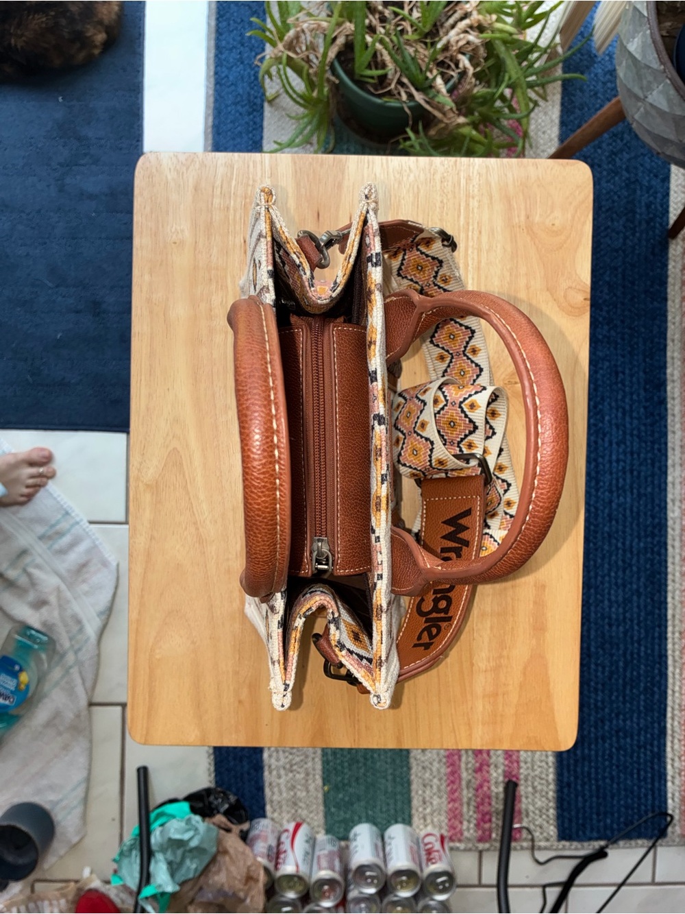 ⁠Wrangler Aztec Canvas Crossbody Tote Bag Western Southwestern Boho⁠ - Picture 5 of 9